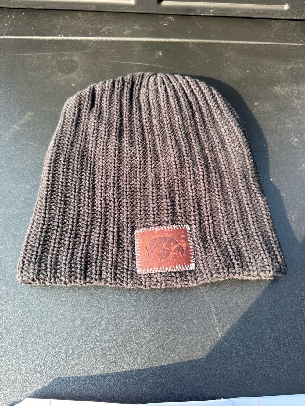 Love Your Melon Black Ribbed Beanie with Leather Patch